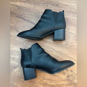 Melrose Ave Boots Ankle Leather Black Chelsea Block Heel Shoe Point Vegan Bootie